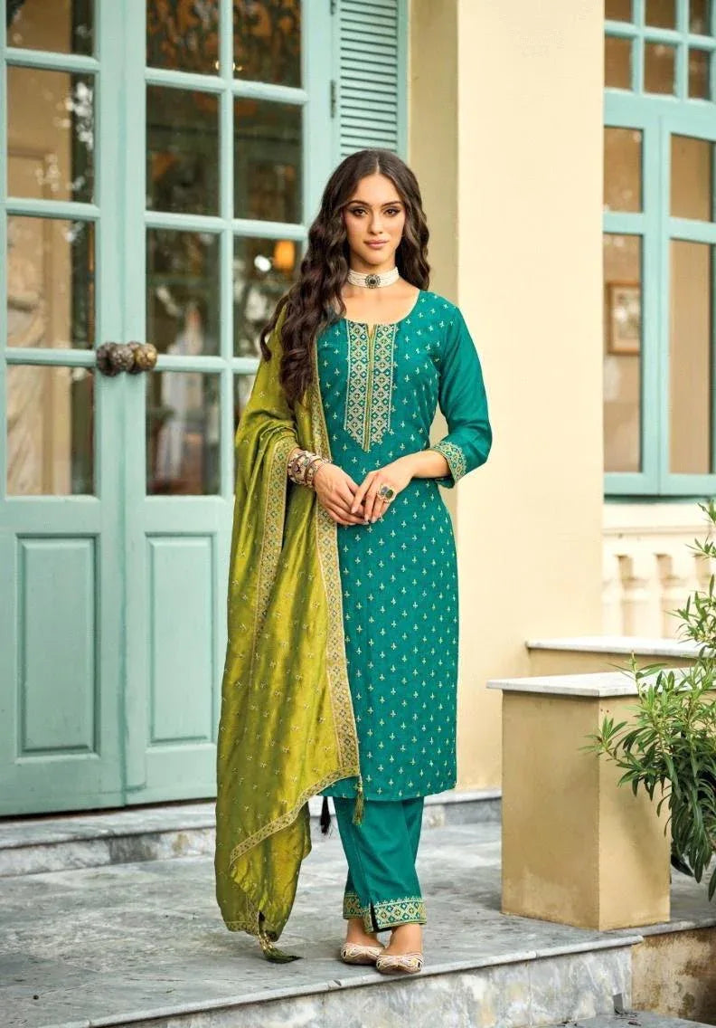 Zaveri Aarina Premium Silk Kurti Pant With Dupatta D.No. 1247 - Anant Exports