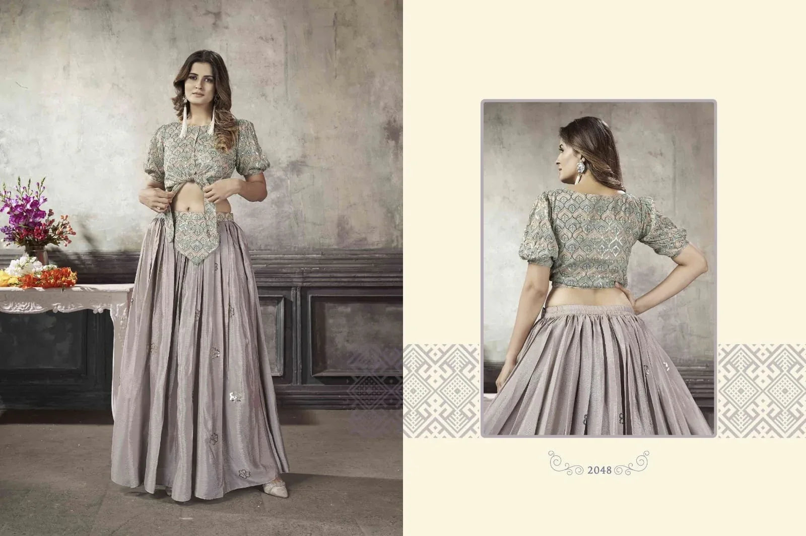 Party Wear Designer Crop top Style Lehenga Choli Frill & Flare Vol. 5 Design 2048