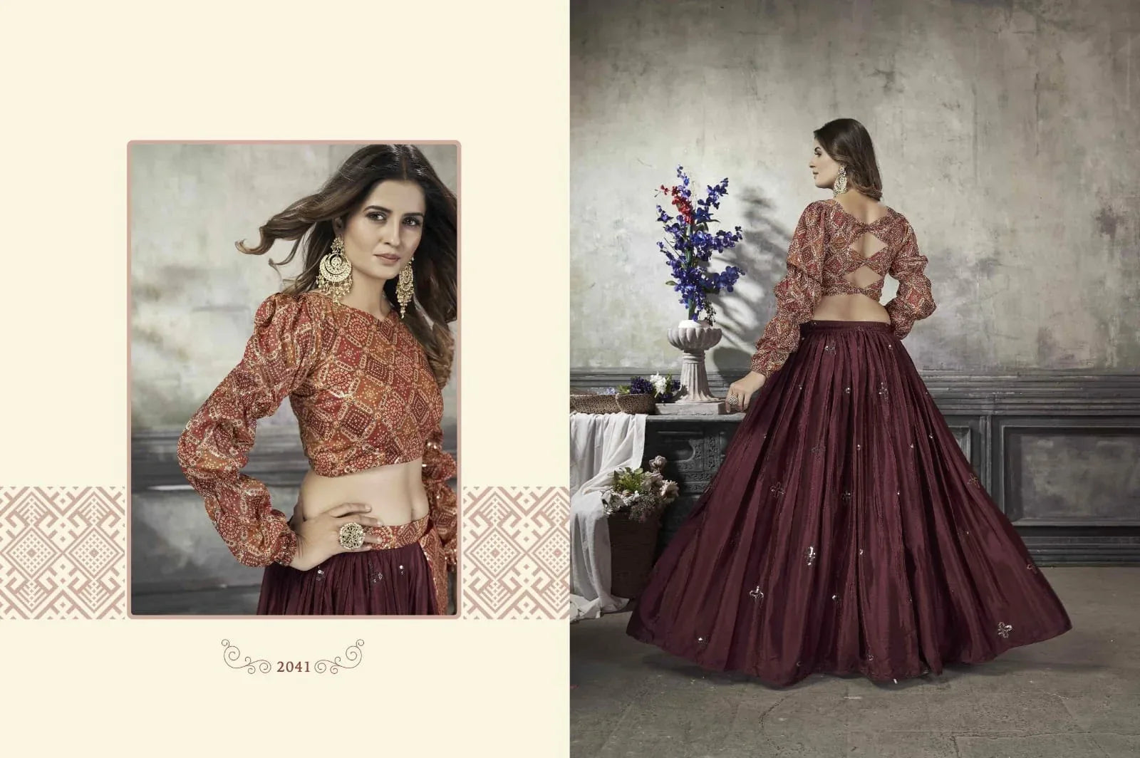 Party Wear Designer Crop top Style Lehenga Choli Frill & Flare Vol. 5 Design 2041