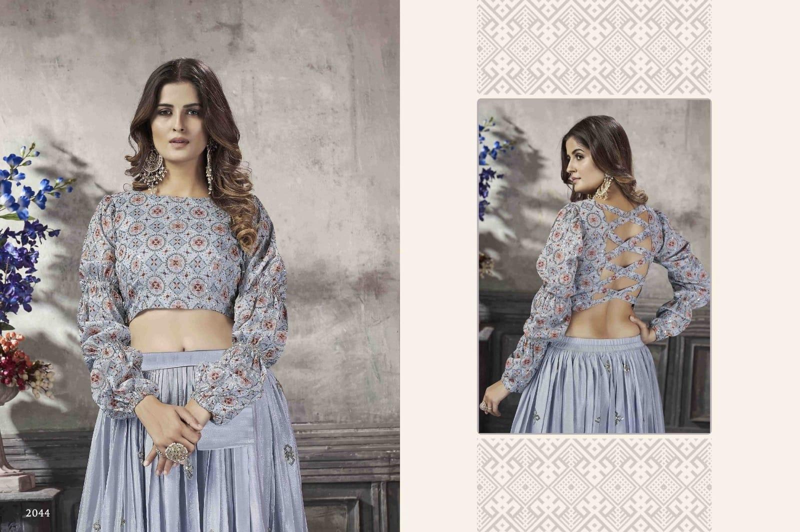 Party Wear Designer Crop top Style Lehenga Choli Frill & Flare Vol. 5 Design 2044