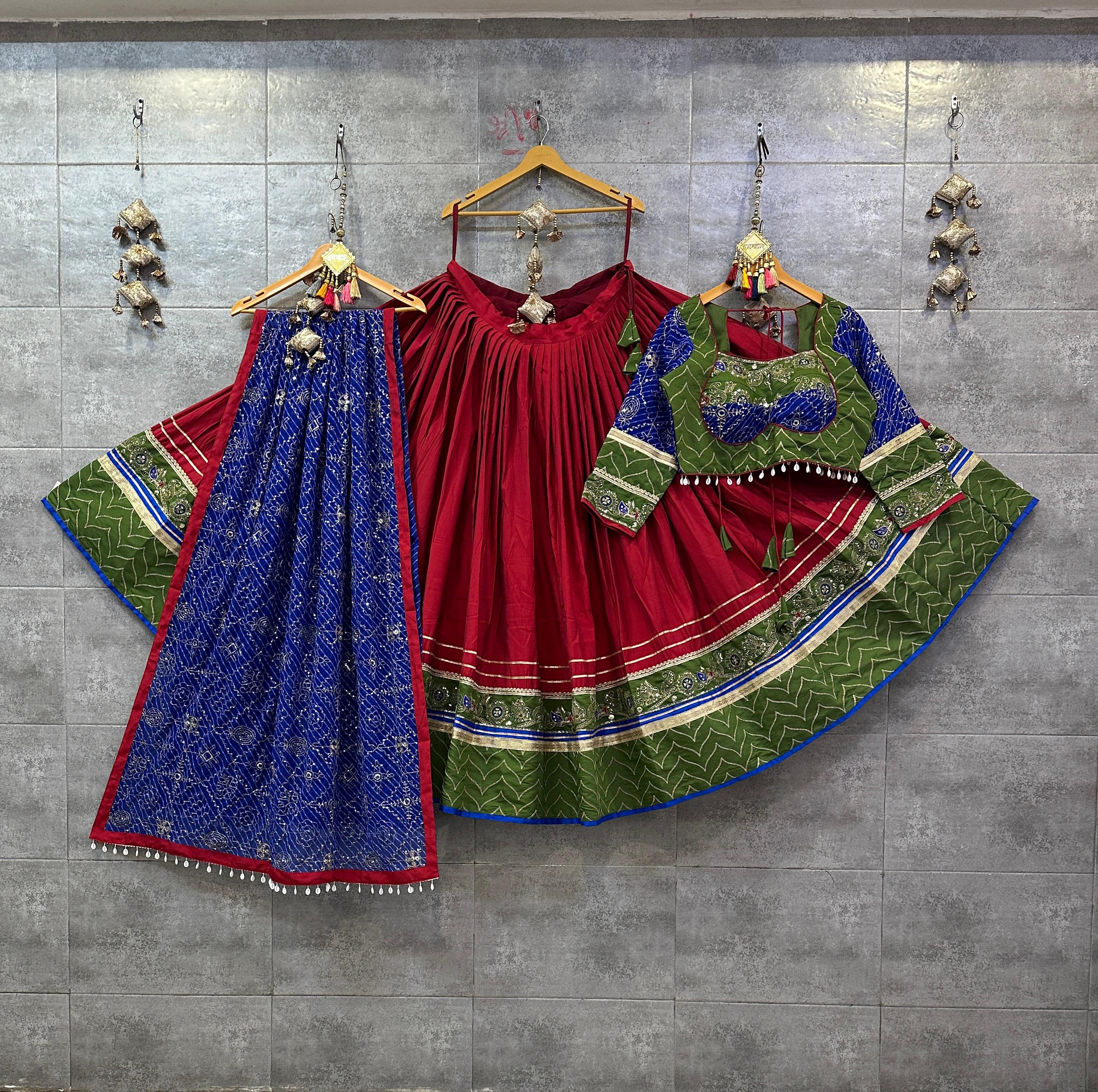 Roman Silk Chaniya Choli with Mirror Work Blue Dupatta