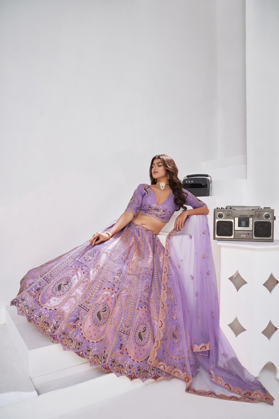 Purple Raw Silk Bridal Lehenga with Premium Peacock Zari Work Banarasi Silk Lehenga Anant Tex Exports Pvt.Ltd..