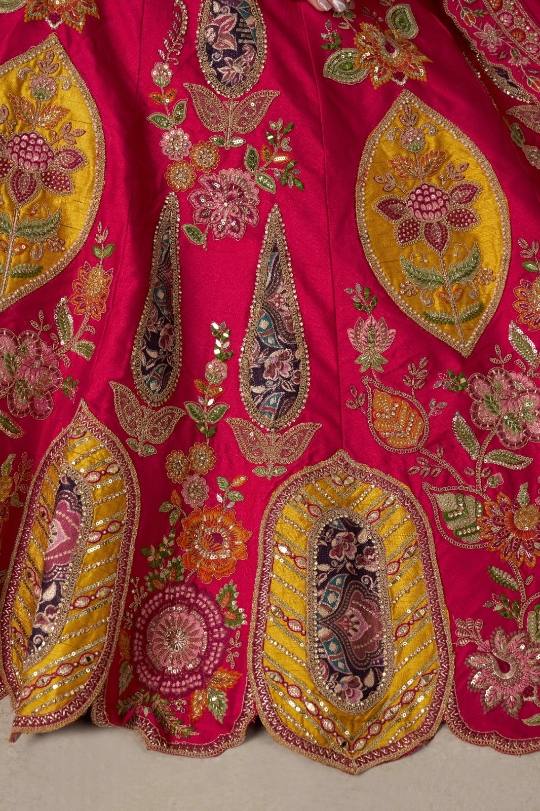 Rani Pink Bridal Lehenga Choli with Multicolor Royal Embroidery