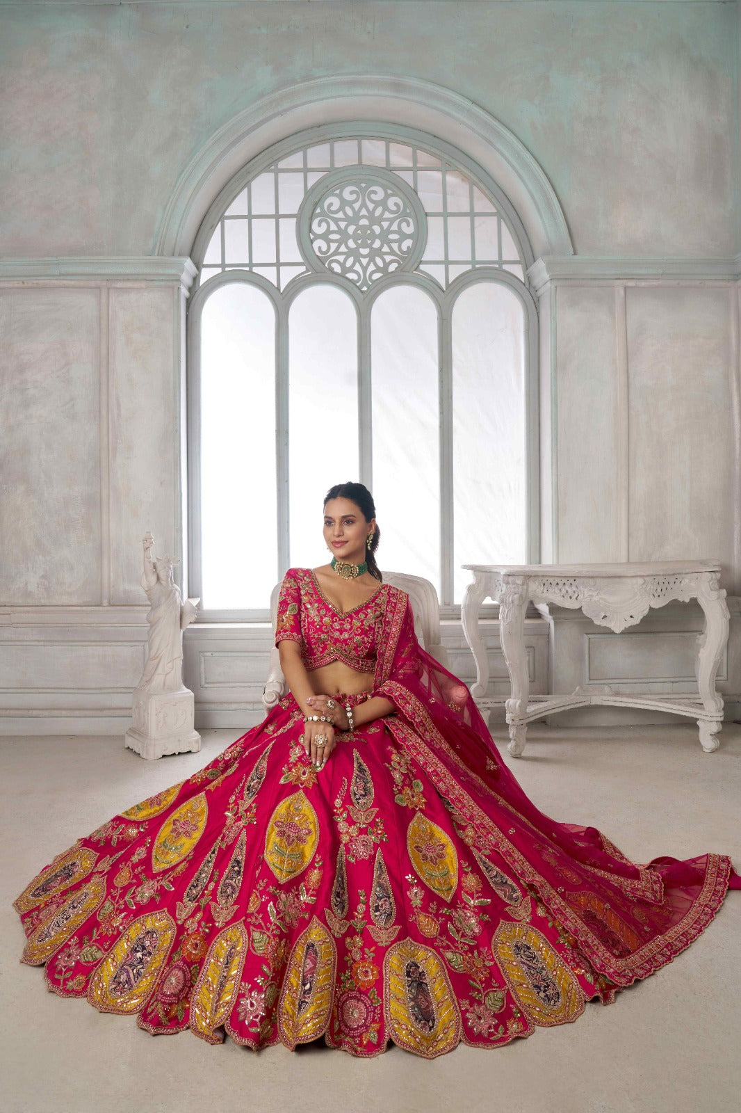 Rani Pink Bridal Lehenga Choli with Multicolor Royal Embroidery