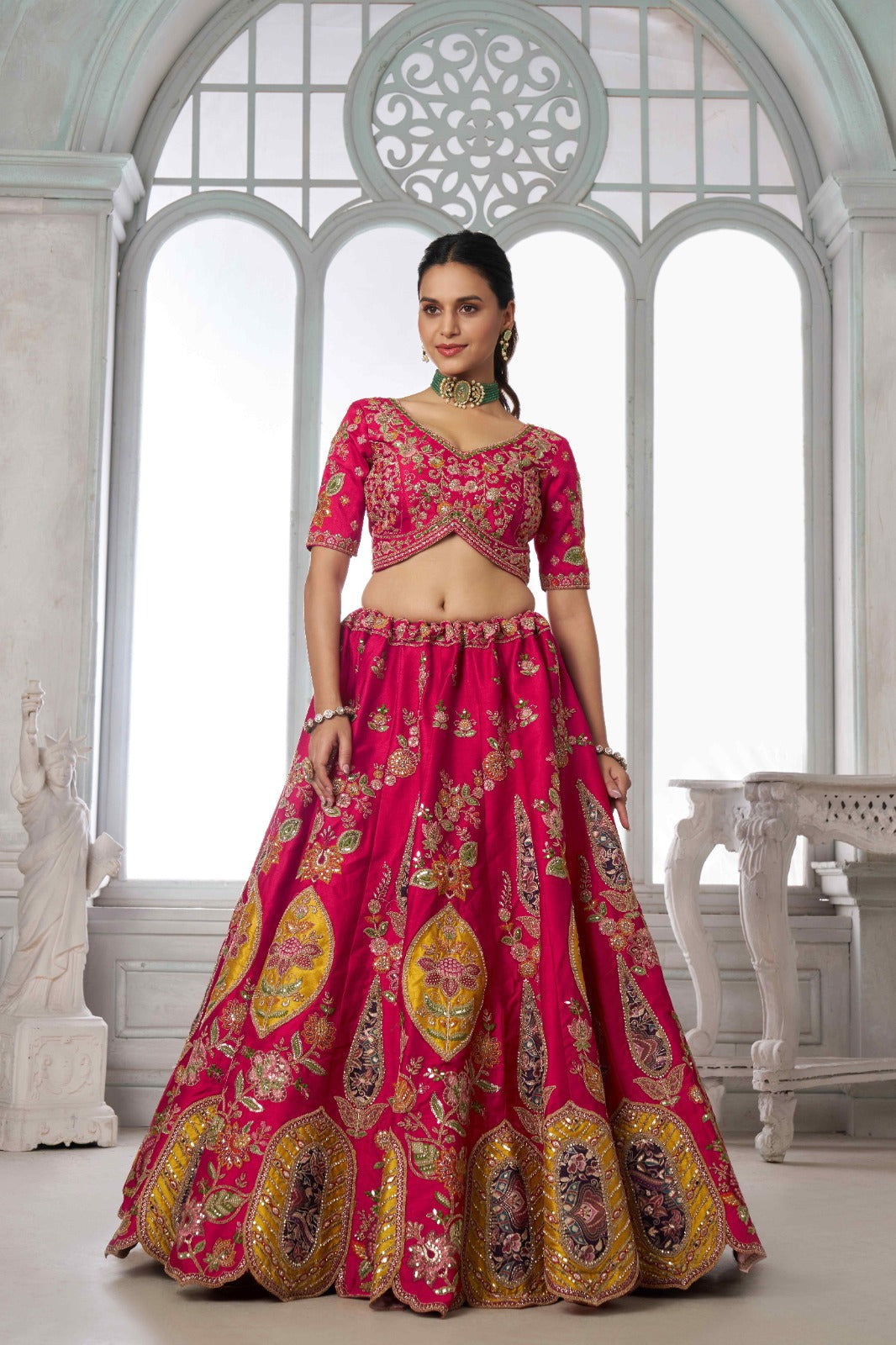 Rani Pink Bridal Lehenga Choli with Multicolor Royal Embroidery