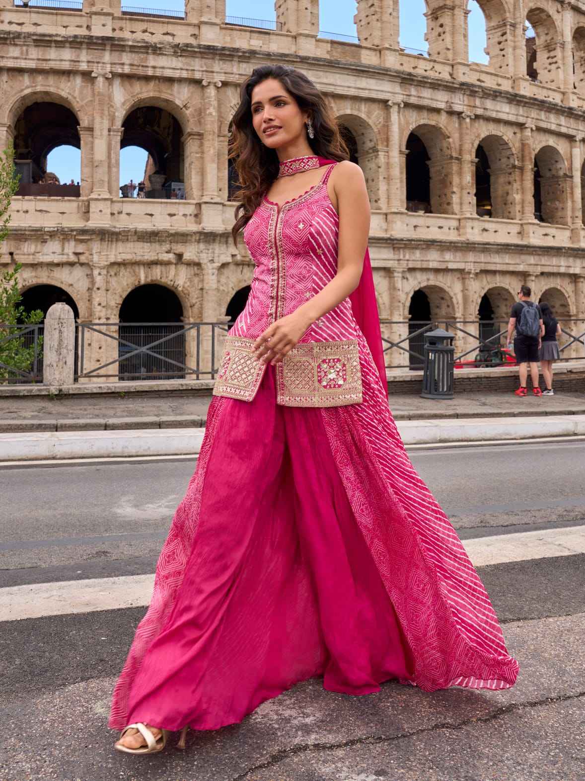 Pink Embroidered Silk Sharara Suit Set with Dupatta