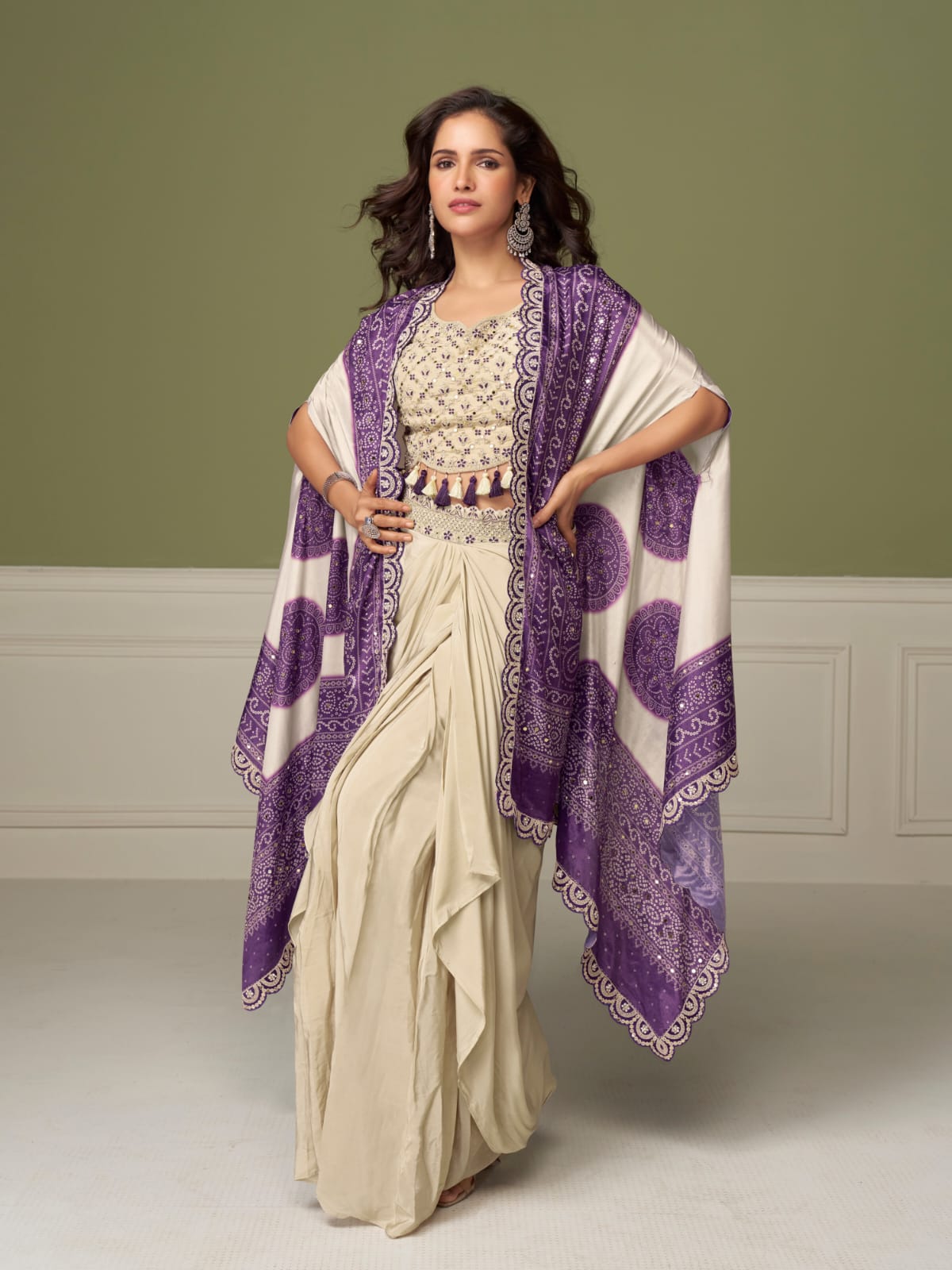 Purple Real Chinon Embroidered Palazzo Suit with Digital Print Dupatta