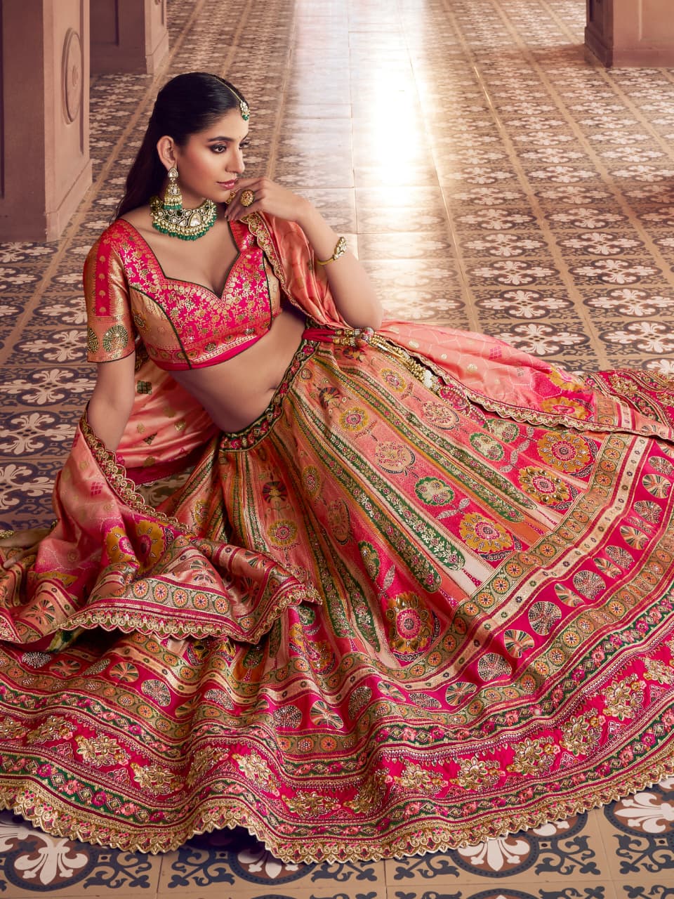 Pink Banarasi Silk Lehenga Choli with Swarovski & Zari Work