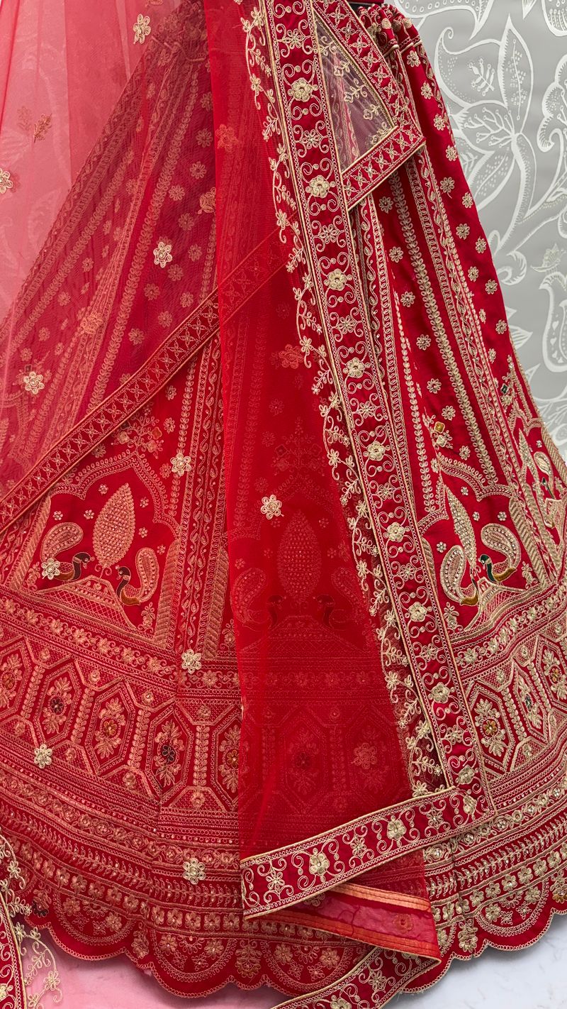 Red Pure Soft Heavy Silk Sequins Embroidery Work Bridal Lehenga