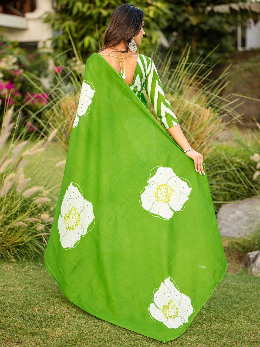 Green Pure Soft Cotton Bagru Block Print Saree Cotton saree Anant Tex Exports Pvt.Ltd..