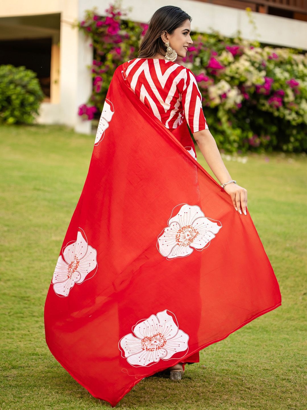 Red Pure Soft Cotton Bagru Block Print Saree Cotton saree Anant Tex Exports Pvt.Ltd..