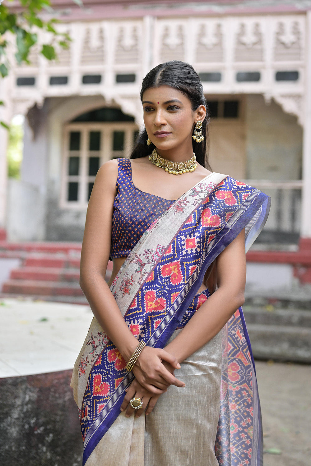Blue Pure Soft Tussar Silk with patola Print Tussar Saree Tussar Saree Anant Tex Exports Pvt.Ltd..