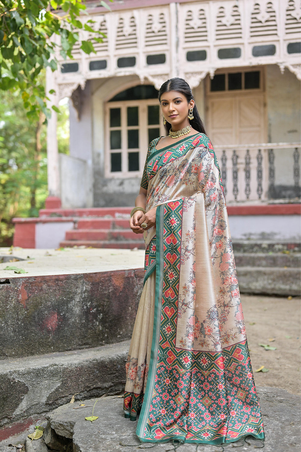 Green Pure Soft Tussar Silk with patola Print Tussar Saree Tussar Saree Anant Tex Exports Pvt.Ltd..