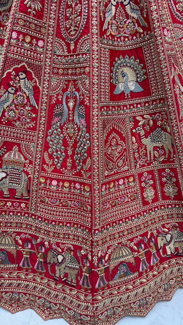 Red Pure Soft Gadwal Silk Heavy Embroidery Work Bridal Lehenga