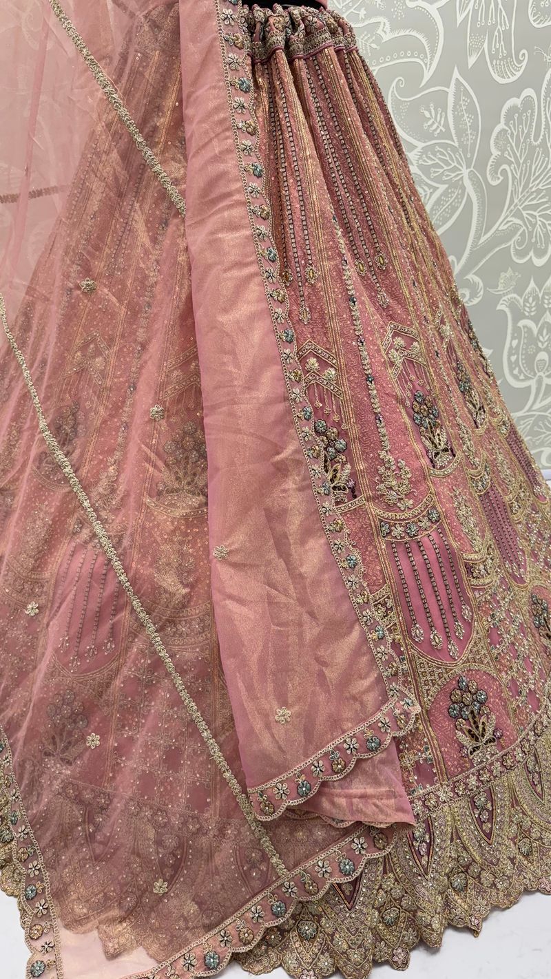 Pink Pure Soft Heavy Net Fancy Embroidery Work Bridal Lehenga Choli
