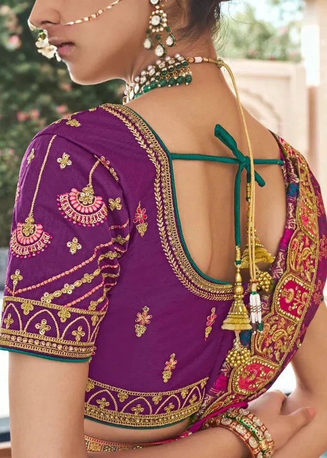 Royal Purple Multicolor Banarasi Silk Lehenga Choli with Zarkan Work
