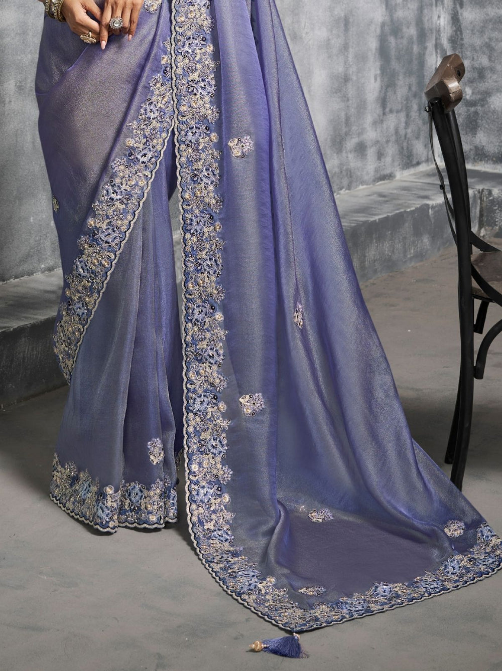 Blue Premium Zari Tissue Silk Bridal Saree