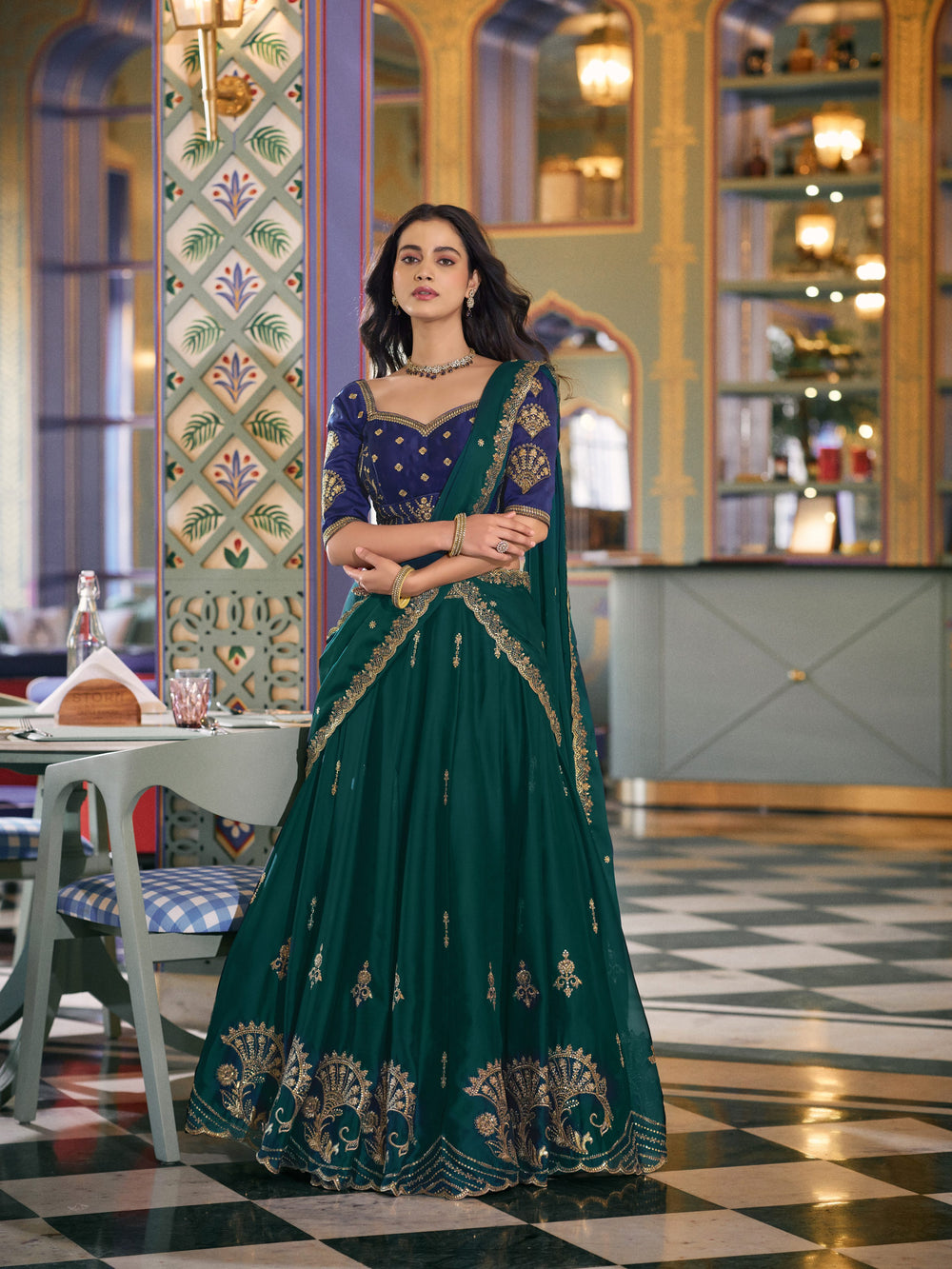 Green Pure Soft Rangoli Silk Sequins and Thread Embroidery Lehenga Choli