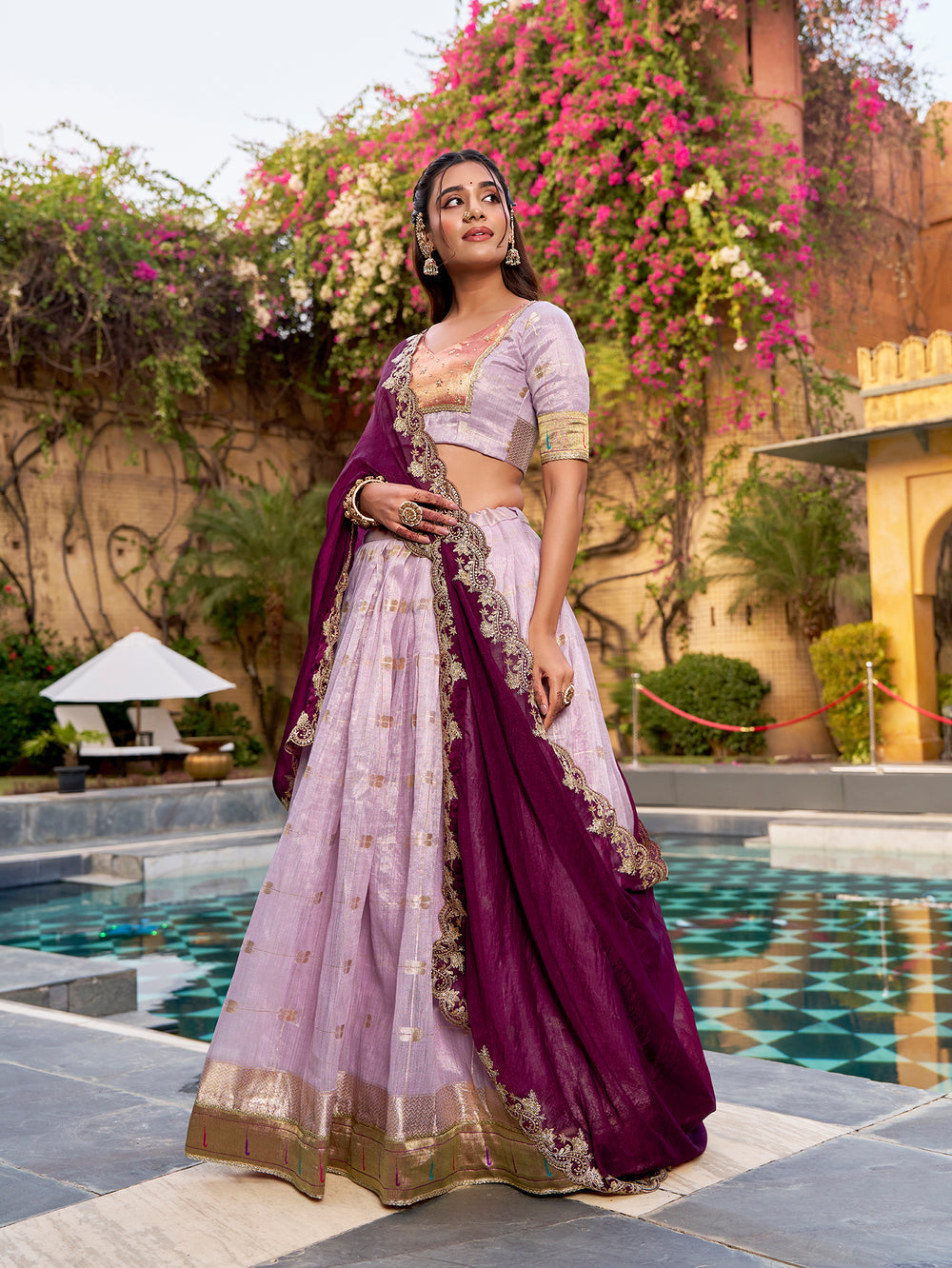 Pink Pure Soft Slub Kota Zari Weaving Paithani Work Paithani Lehenga Choli