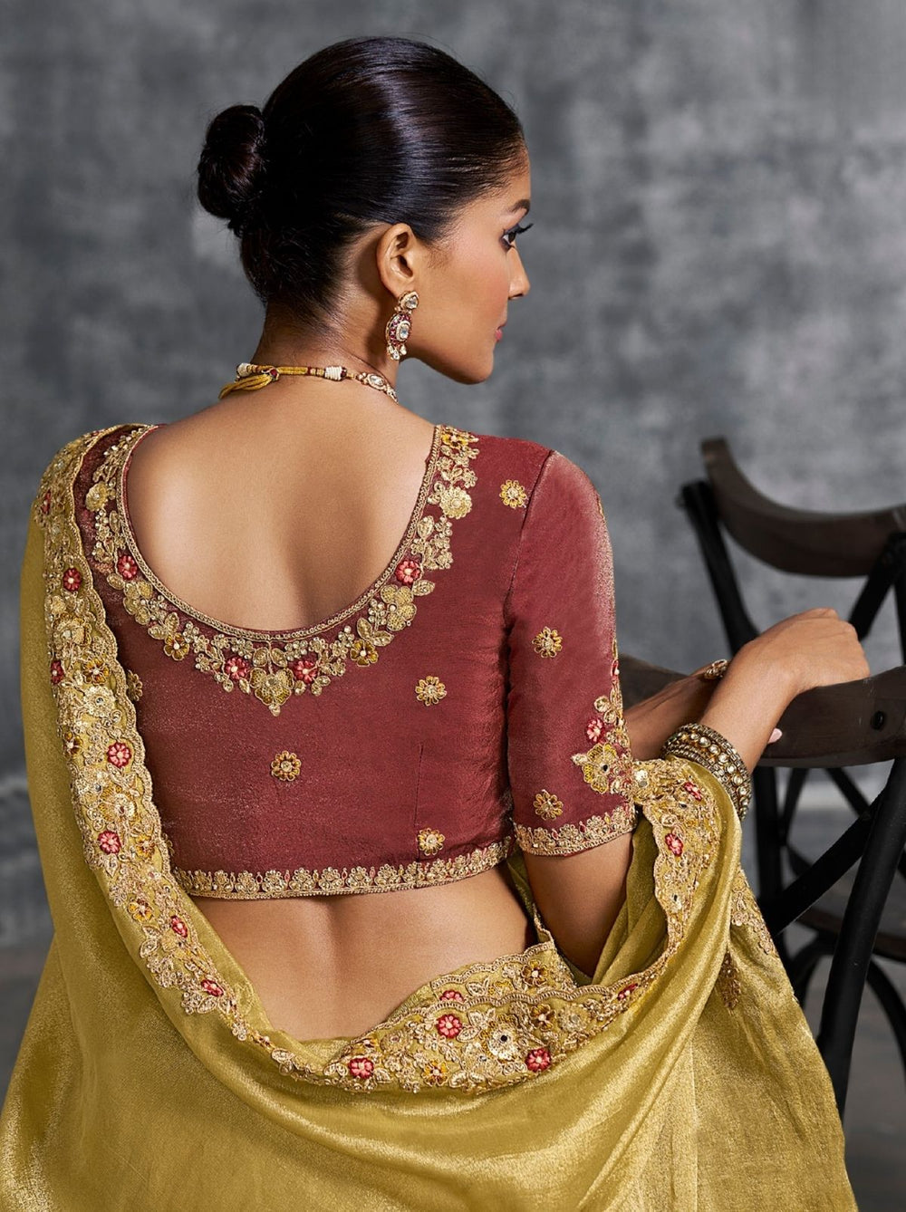 Gold Premium Zari Tissue Silk Bridal Saree