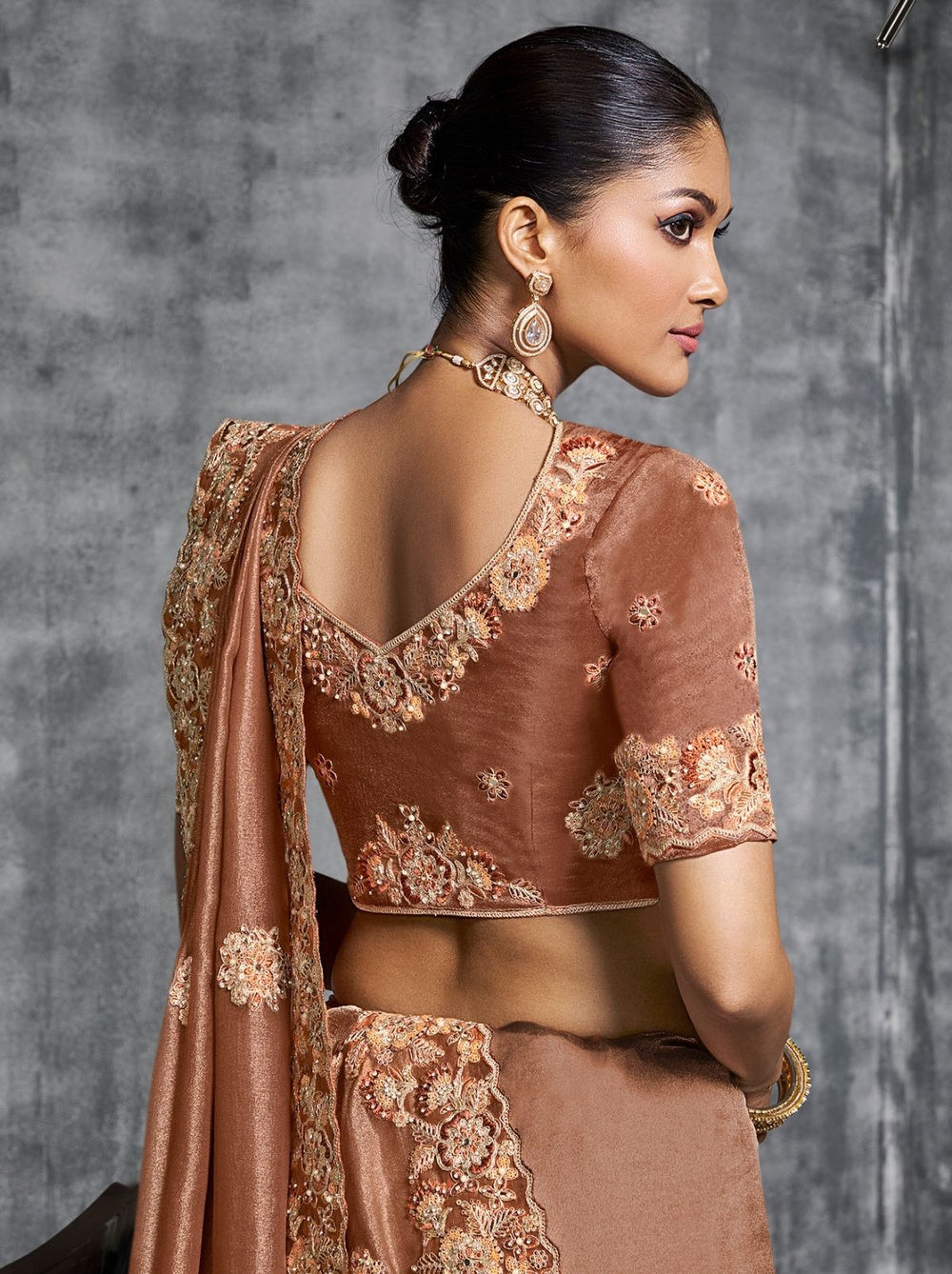 Copper Brown Premium Zari Tissue Silk Bridal Saree