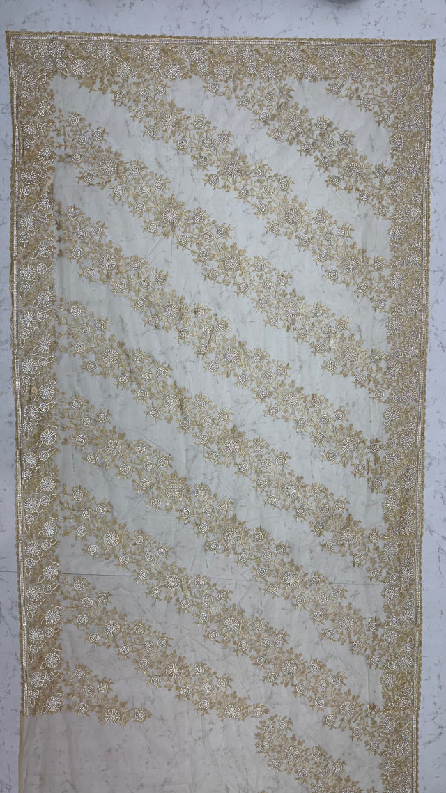 Gold Pure Premium Net Handwork Kasti & Motif Zari Metallic Sequins Work Wedding Saree