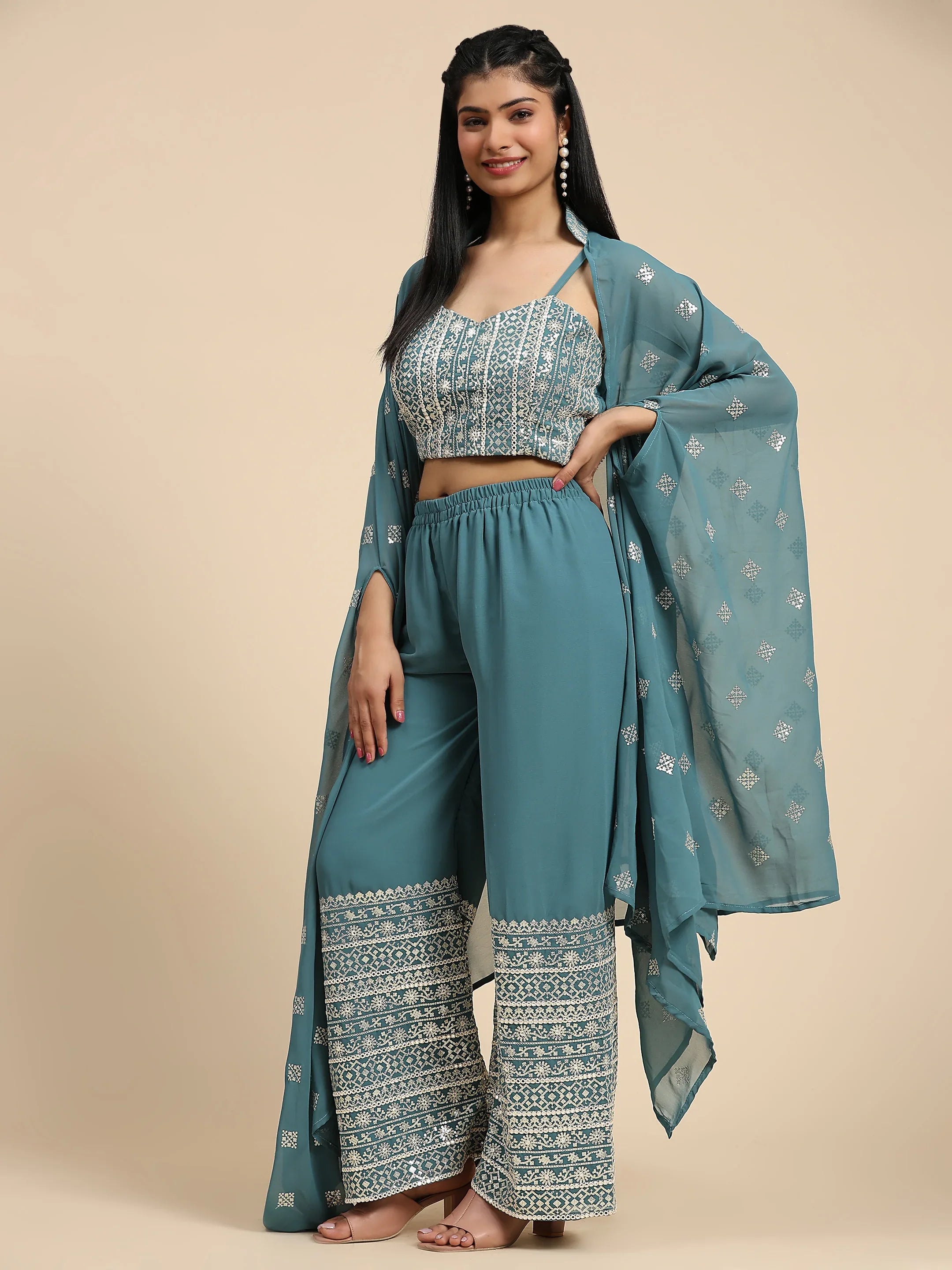 Beautiful Designer Occasion Wear Western Style Plazzo Suit