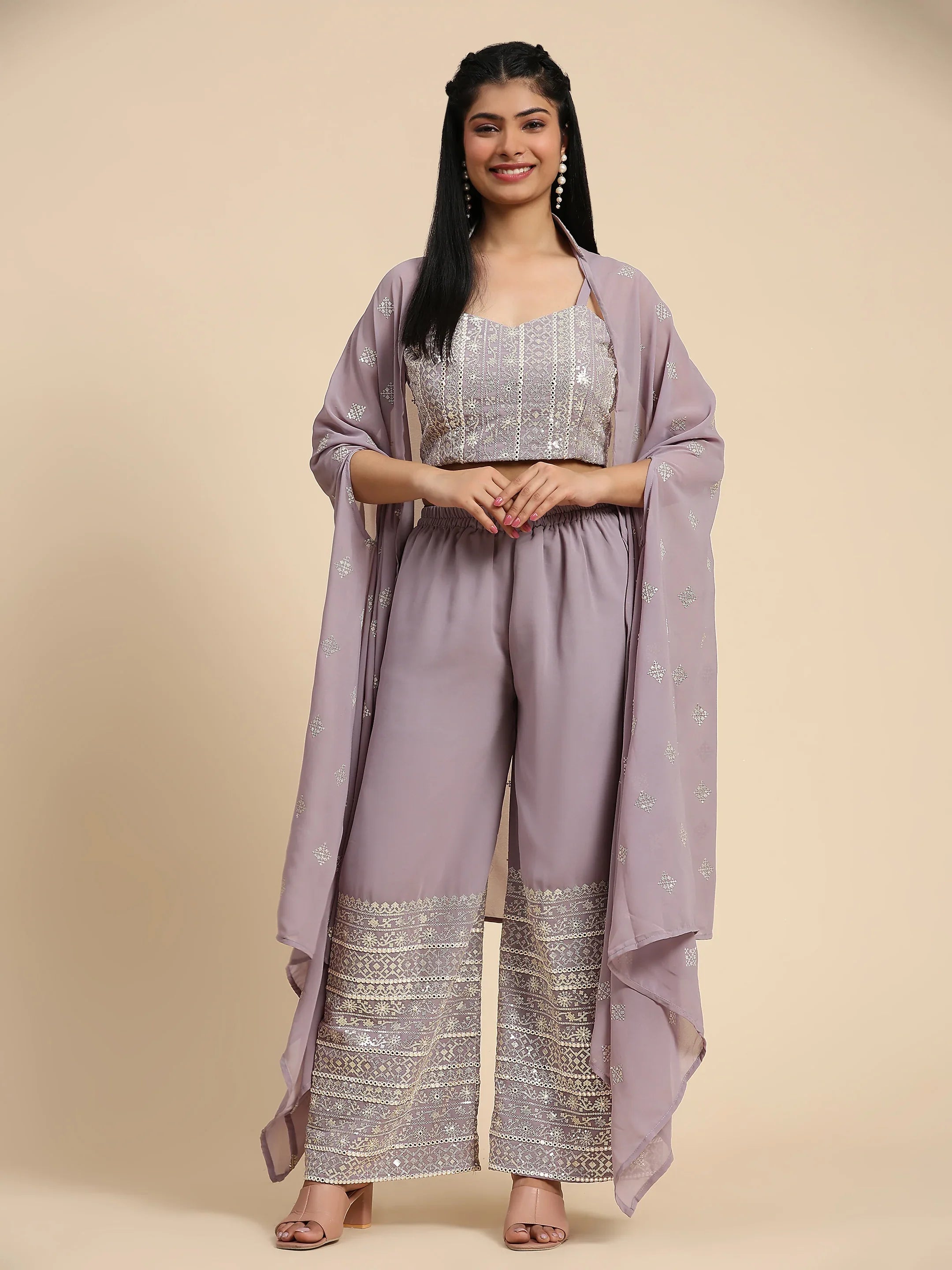 Beautiful Designer Occasion Wear Western Style Plazzo Suit
