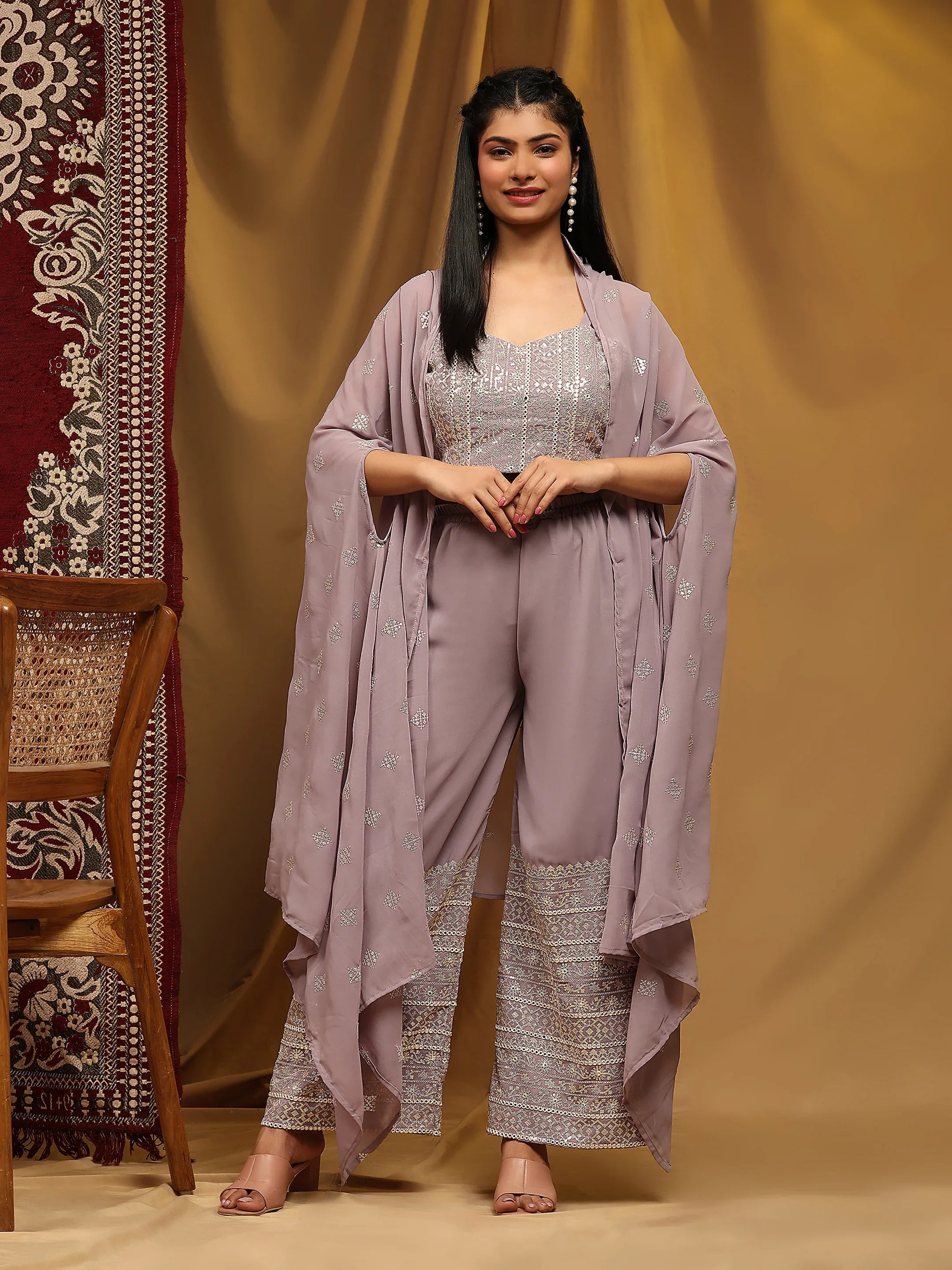 Beautiful Designer Occasion Wear Western Style Plazzo Suit
