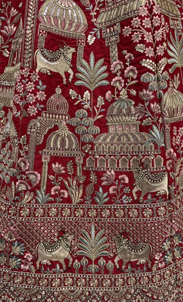 Red Pure Soft Net Heavy Embroidery Work Bridal Lehenga