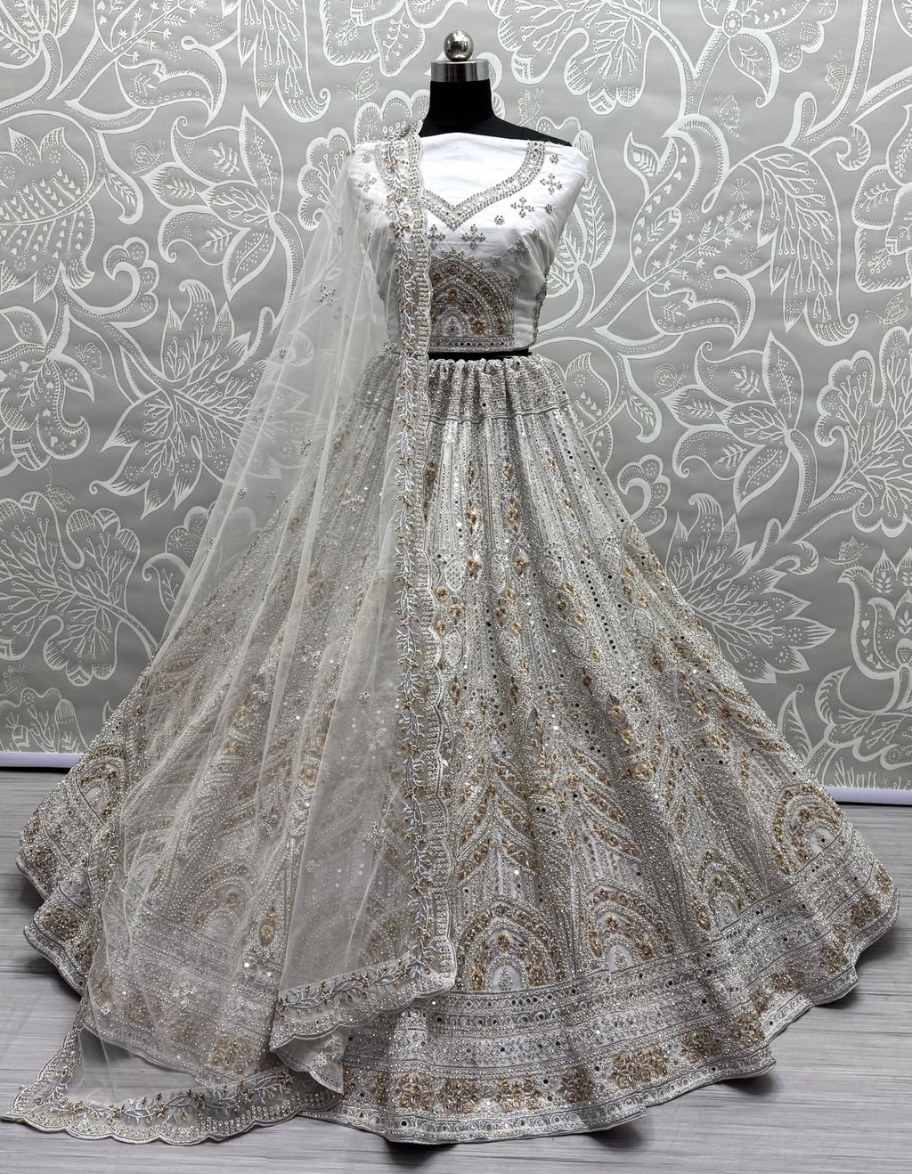 White Pure Soft Net Heavy Embroidery Work Bridal Lehenga
