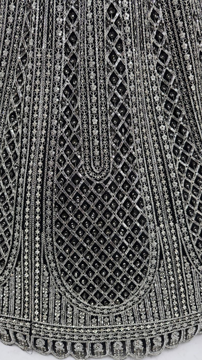 Black Pure Soft Net Heavy Embroidery Work Bridal Lehenga