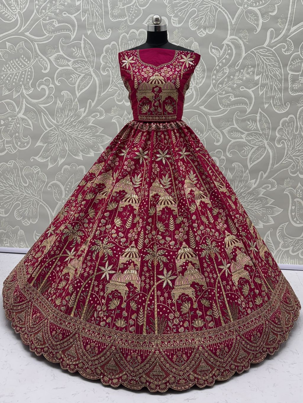Rani Pink Pure Soft Silk Heavy Embroidery Work Bridal Lehenga