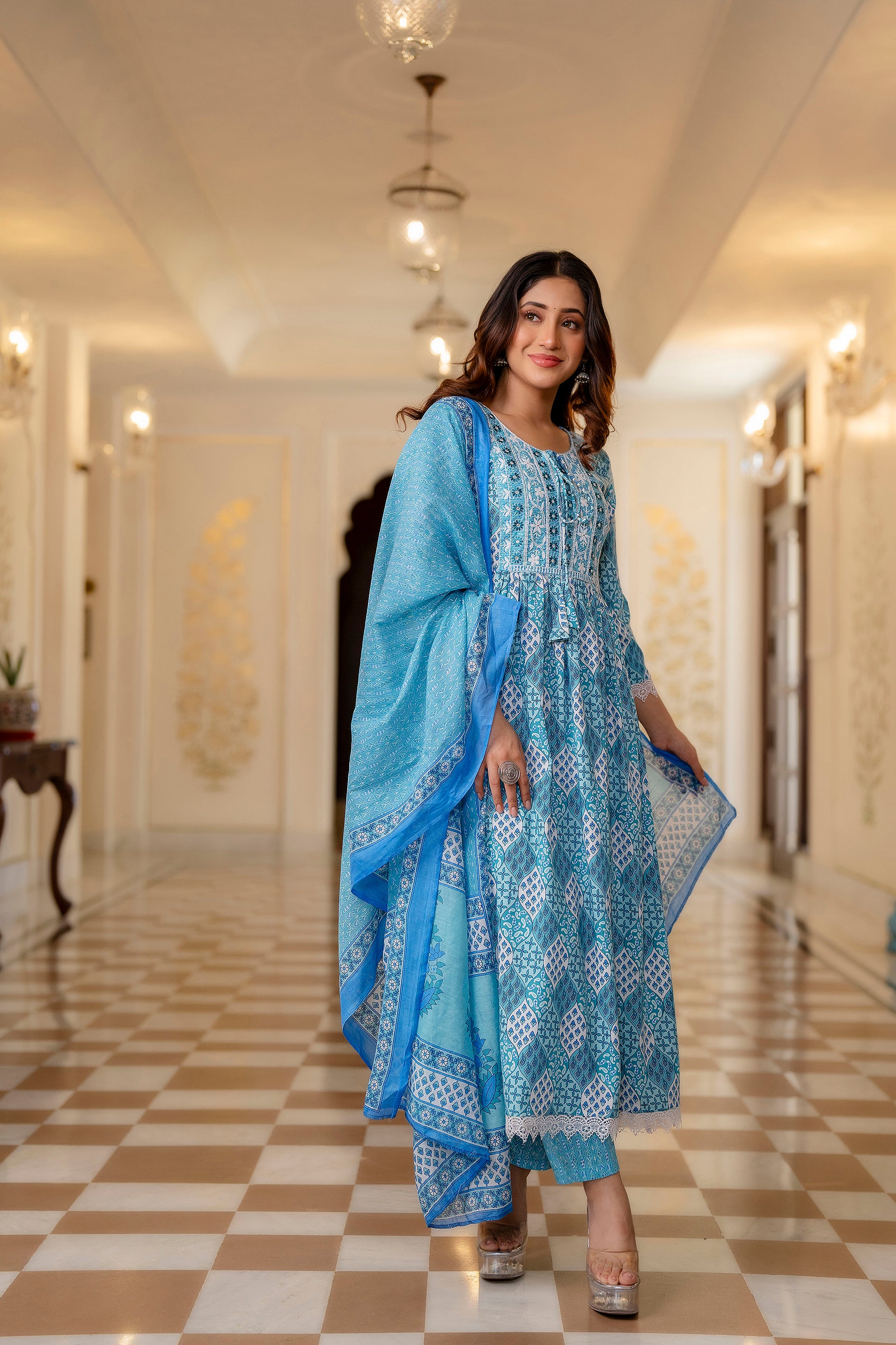 Elegant Blue Viscose Blend Embroidered Kurti for Festive Occasions