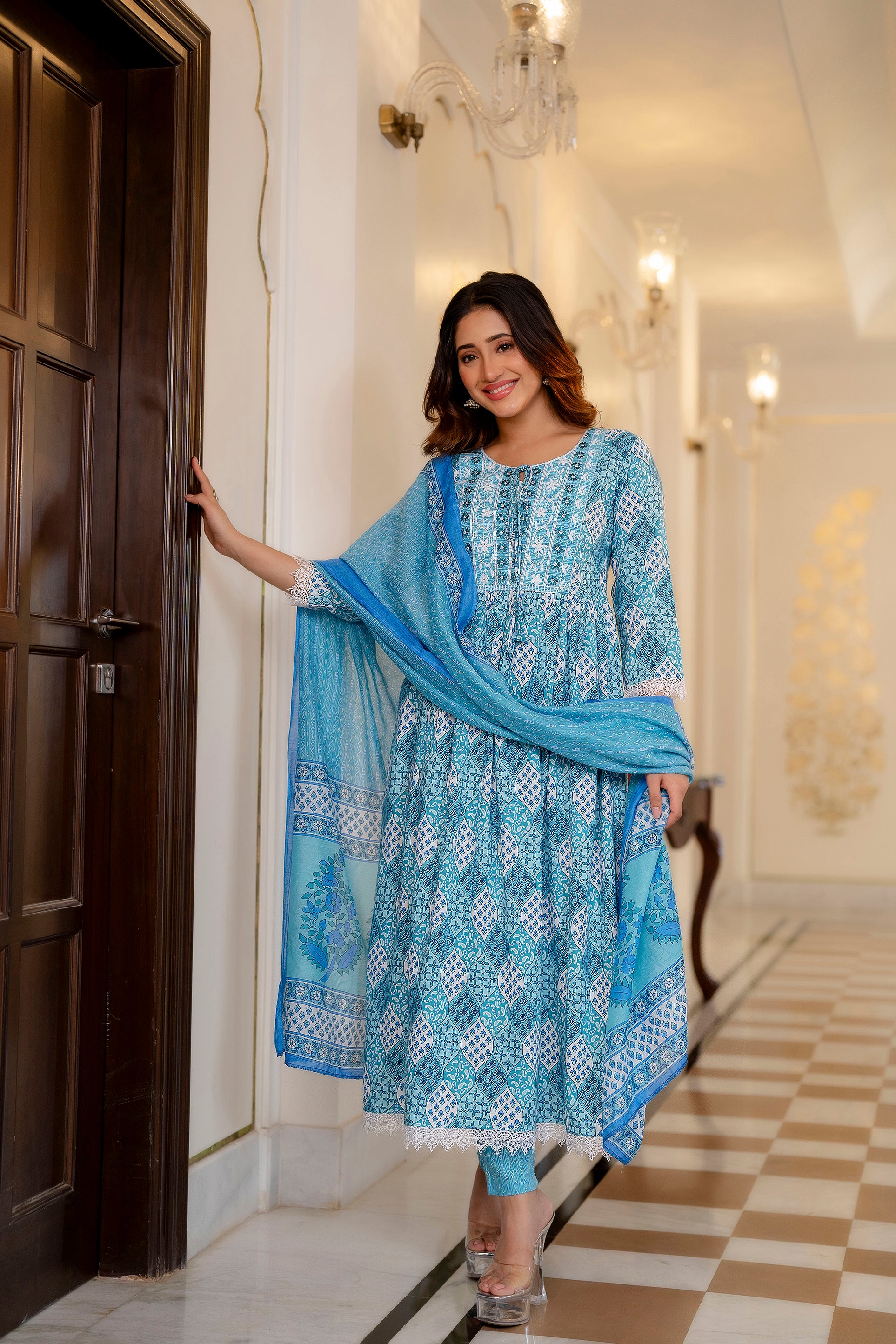 Elegant Blue Viscose Blend Embroidered Kurti for Festive Occasions