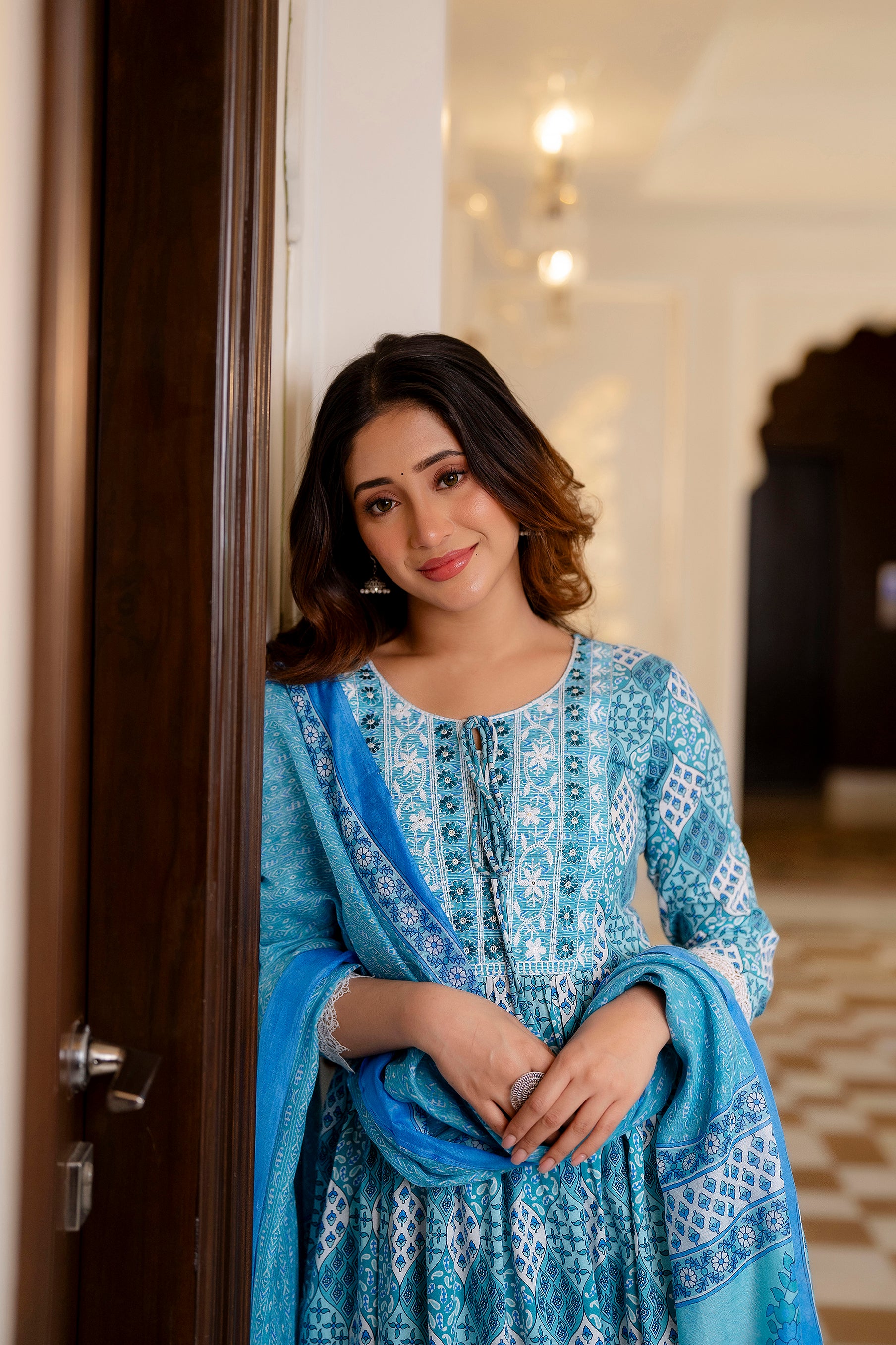 Elegant Blue Viscose Blend Embroidered Kurti for Festive Occasions