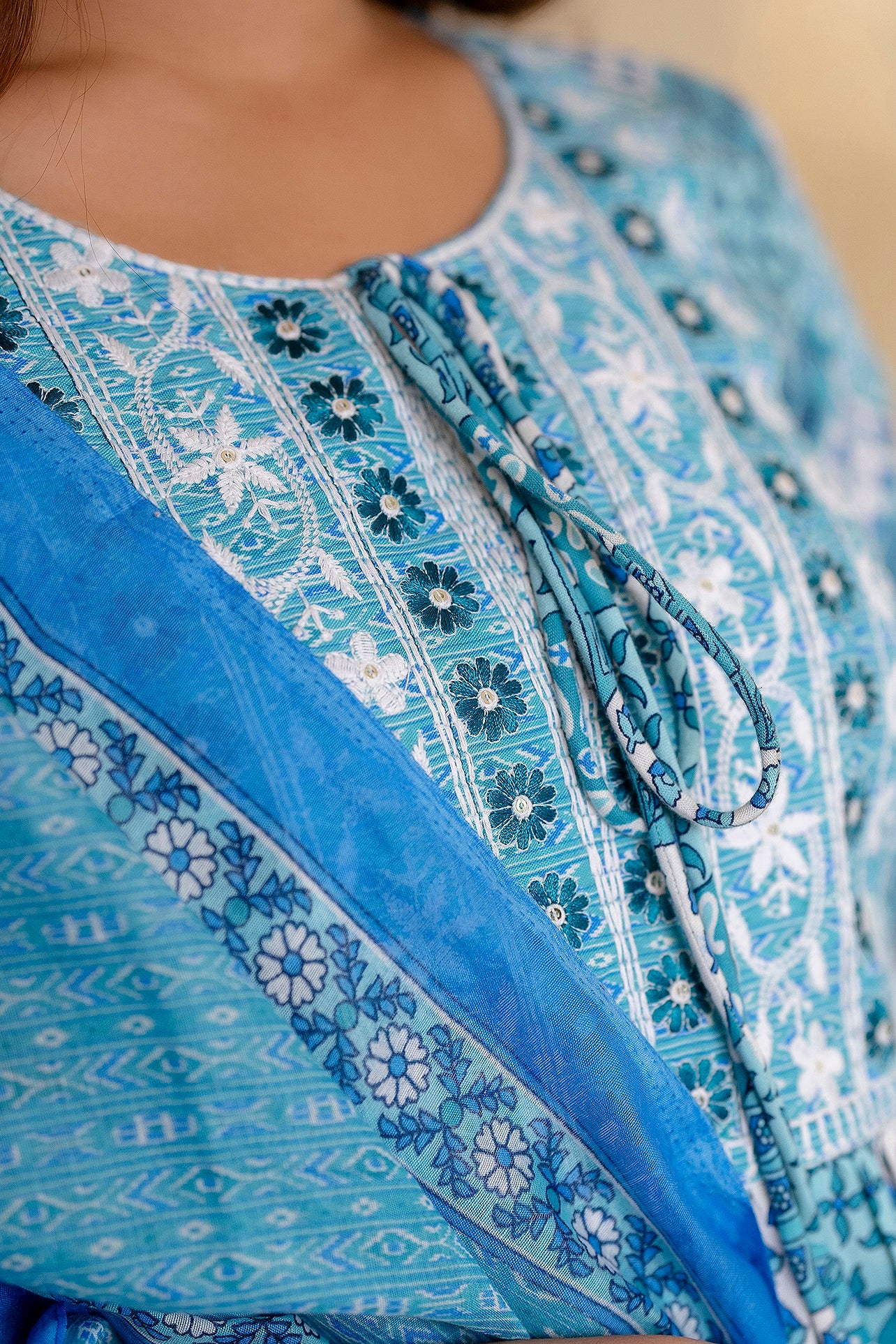 Elegant Blue Viscose Blend Embroidered Kurti for Festive Occasions