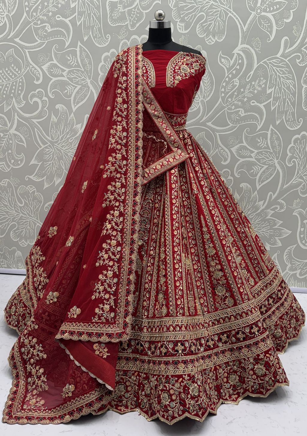 Red Pure Soft Silk Premium Bridal Lehenga Choli Wedding Lehenga Choli Anant Tex Exports Pvt.Ltd..