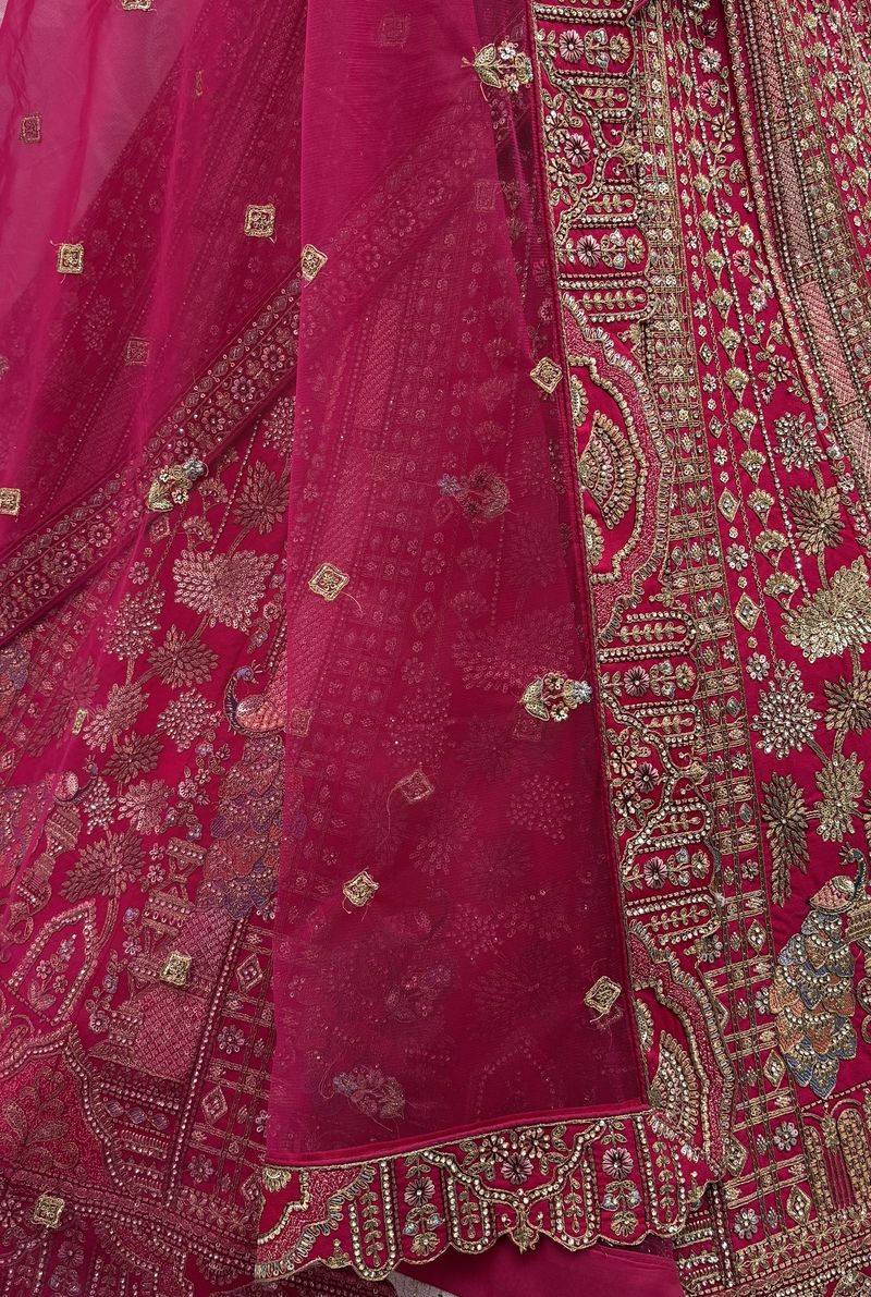Pink Pure Soft Silk Heavy Embroidery Work Bridal Lehenga