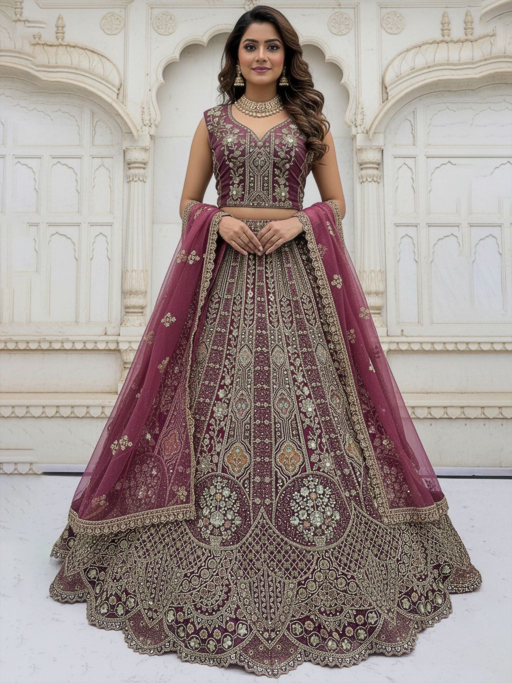 Onion Pure Soft Orgenza Sequins Work Bridal Lehenga Choli Organza Lehenga Choli Anant Tex Exports Pvt.Ltd..