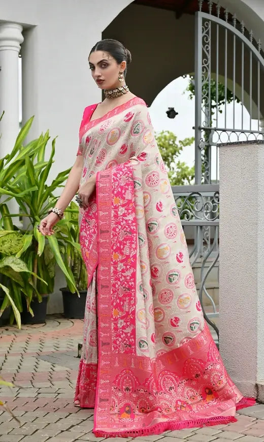 Pink Pure Soft Banarasi Silk Patola Zari Woven Saree