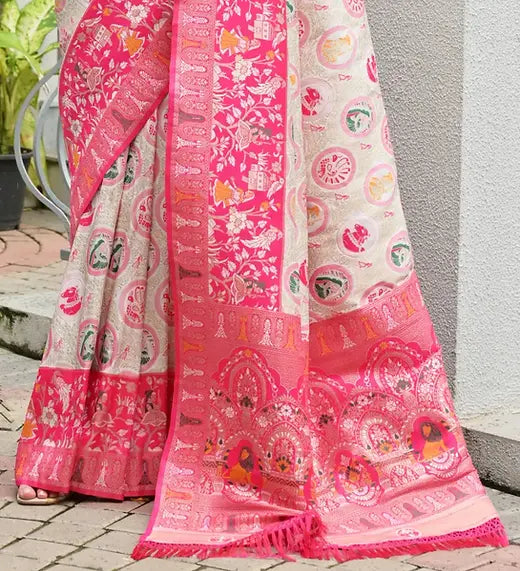 Pink Pure Soft Banarasi Silk Patola Zari Woven Saree