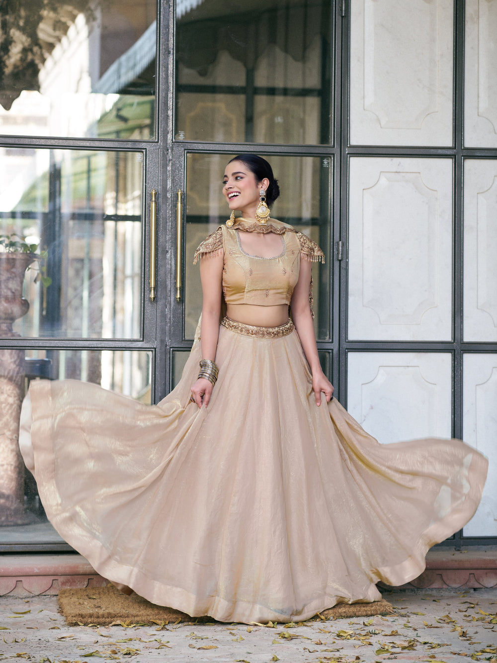 Cream Pure Fendi Silk Sequins & Thread Embroidery Work Lehenga Choli