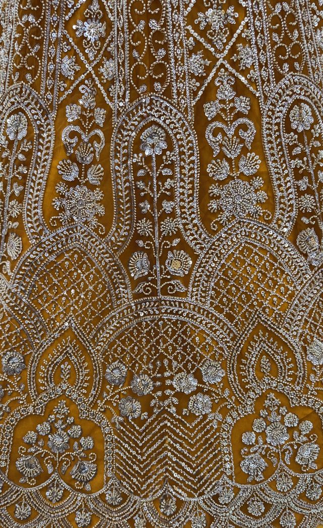 Rust Pure Heavy Net Motif Handwork Zari Sequins Work Bridal Lehenga Choli