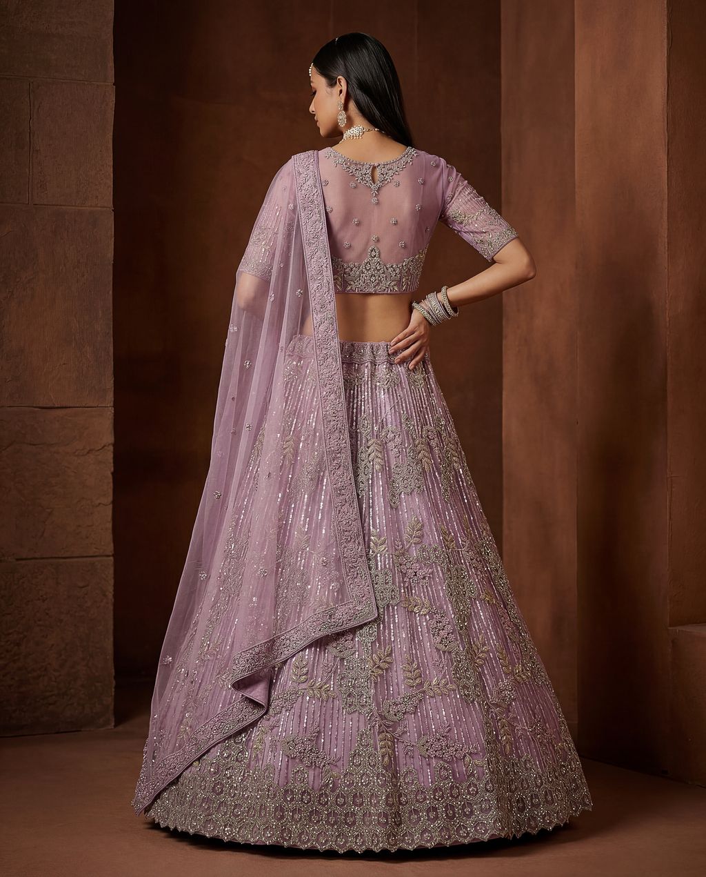 Purple Pure Soft Heavy Net Fancy Embroidery Work Bridal Lehenga Choli