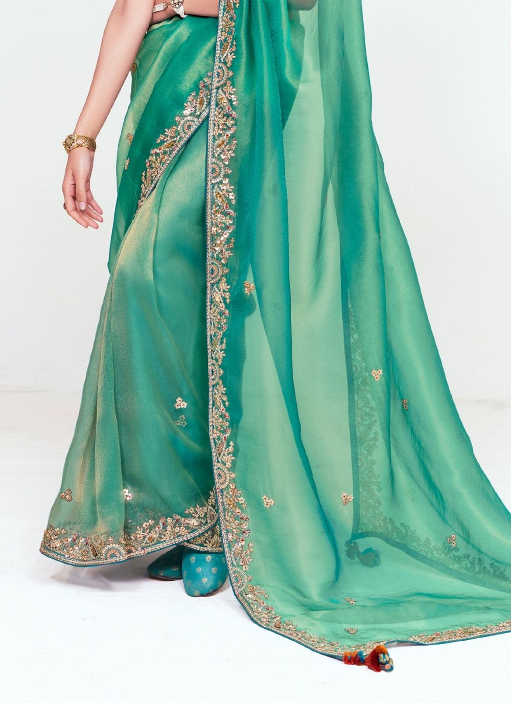 Sea Green Pure Soft Fancy Febric Party Wear Premium Saree