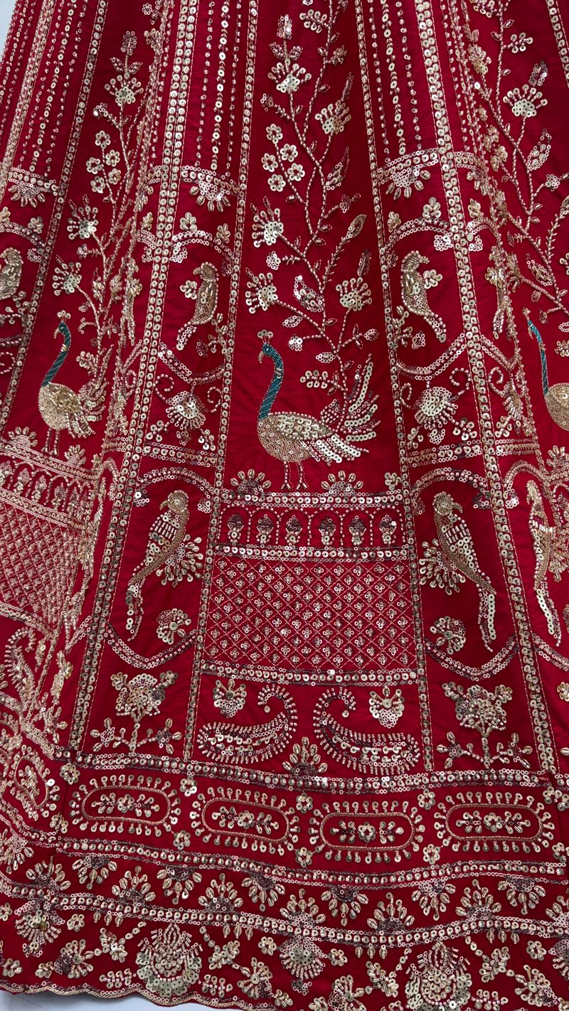 Red Pure Soft Silk Heavy Embroidery Work Bridal Lehenga