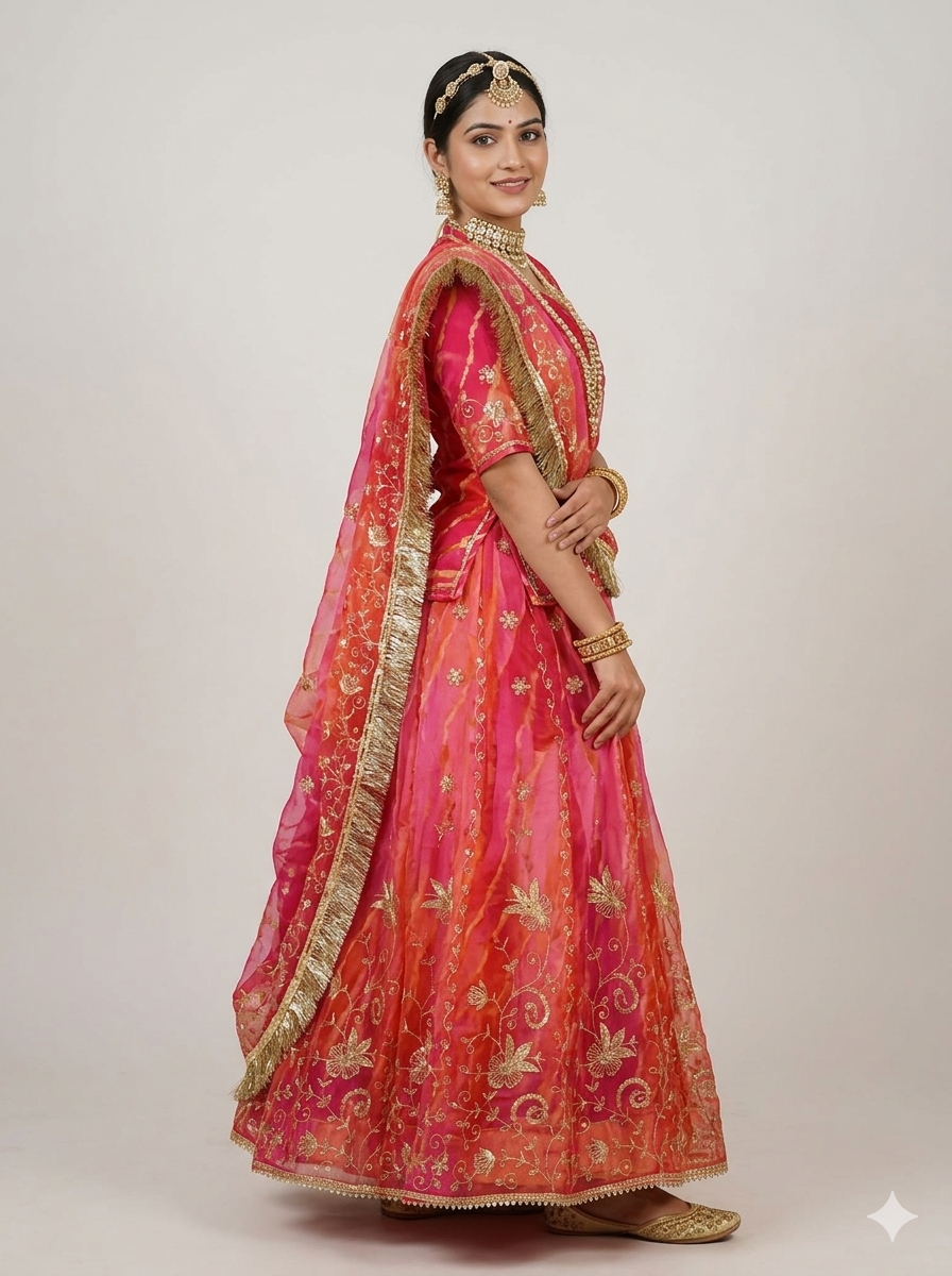 Pink Pure Semi Georgette Gotta Patti Rajasthani Rajputi Lehenga Choli