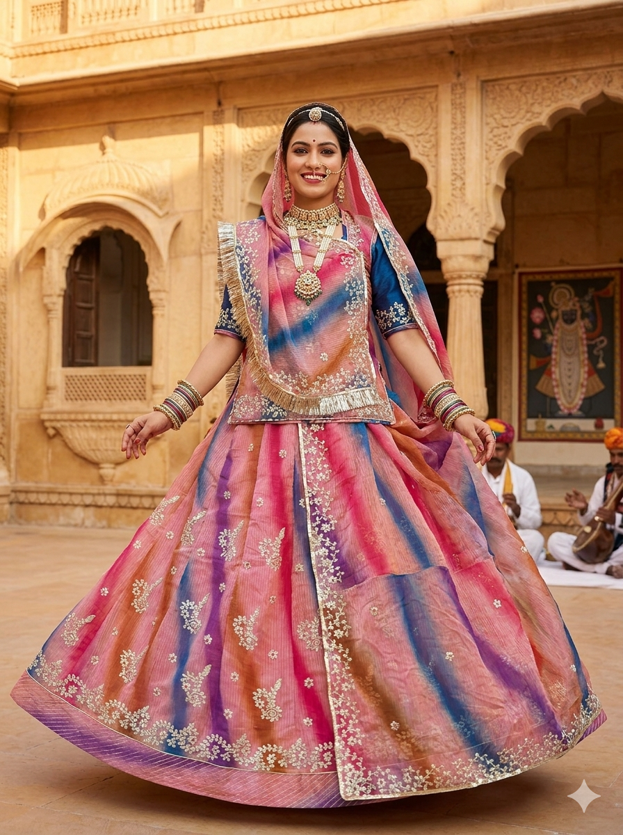 Pink Pure Soft Kota Doriya Gotta Patti Rajasthani Rajputi Lehenga Choli