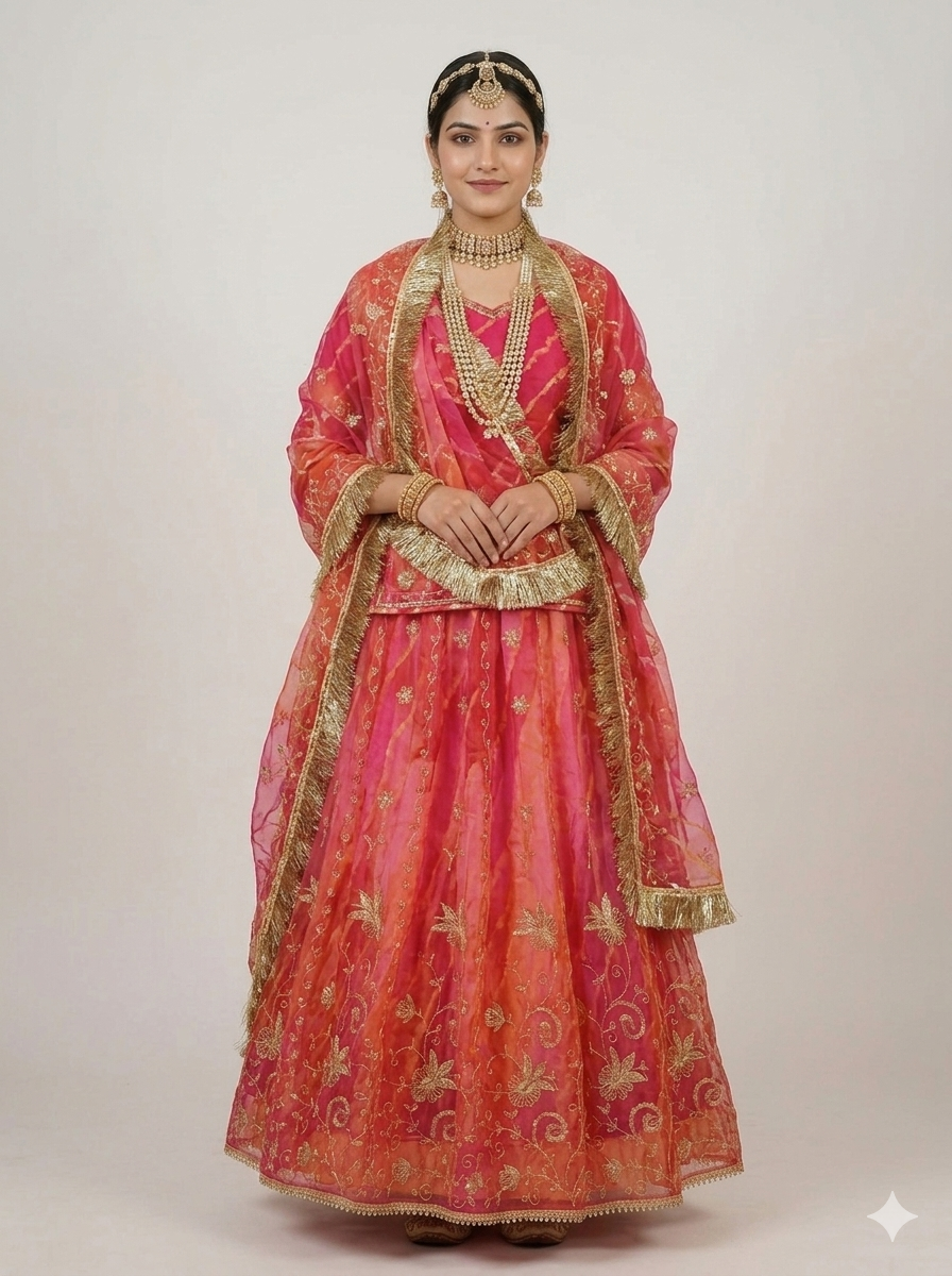 Pink Pure Semi Georgette Gotta Patti Rajasthani Rajputi Lehenga Choli